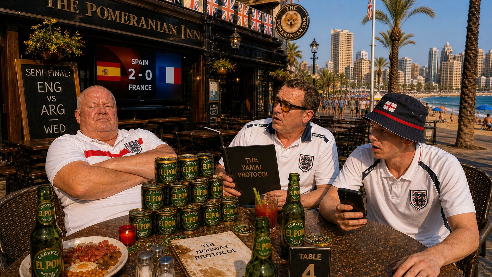 Tel with the Yamal Protocol dossier, Dave unbothered, TV showing Spain 2-0 France