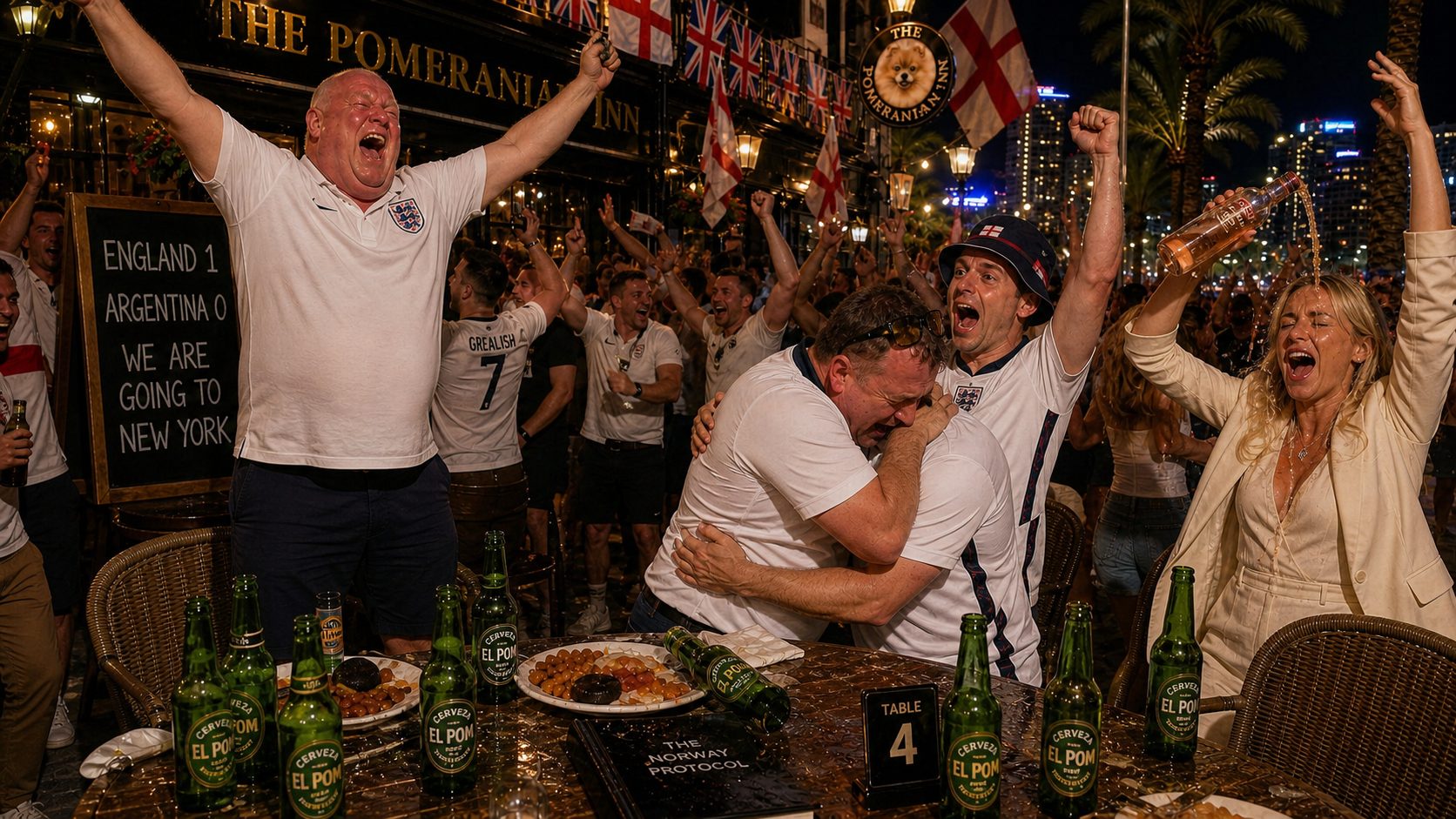 Dave screaming in joy, Tel hugging Jonny, 1-0 up against Argentina
