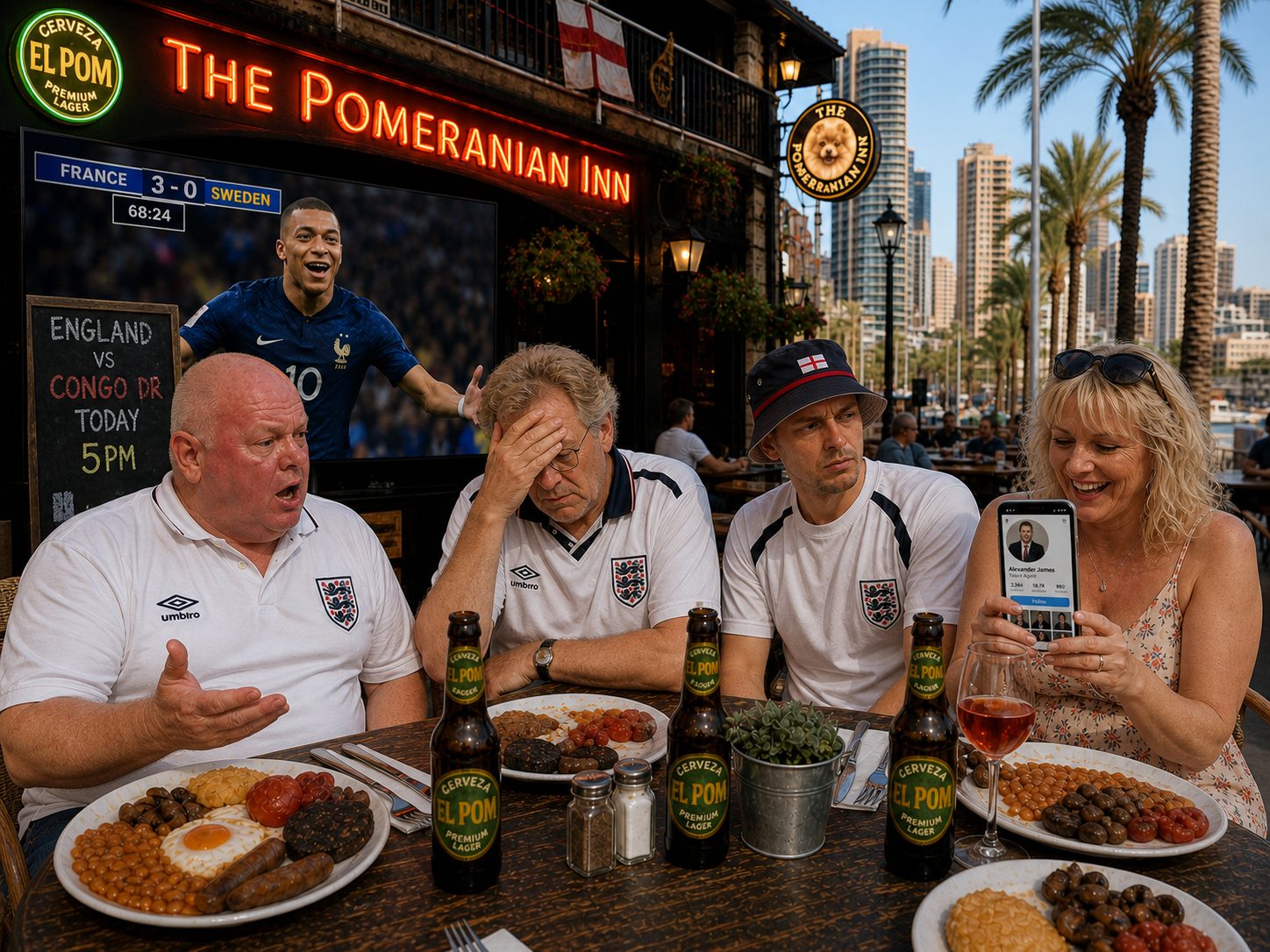 Sharon scrolling through Instagram looking for a new agent, completely ignoring the football, Dave looking exasperated