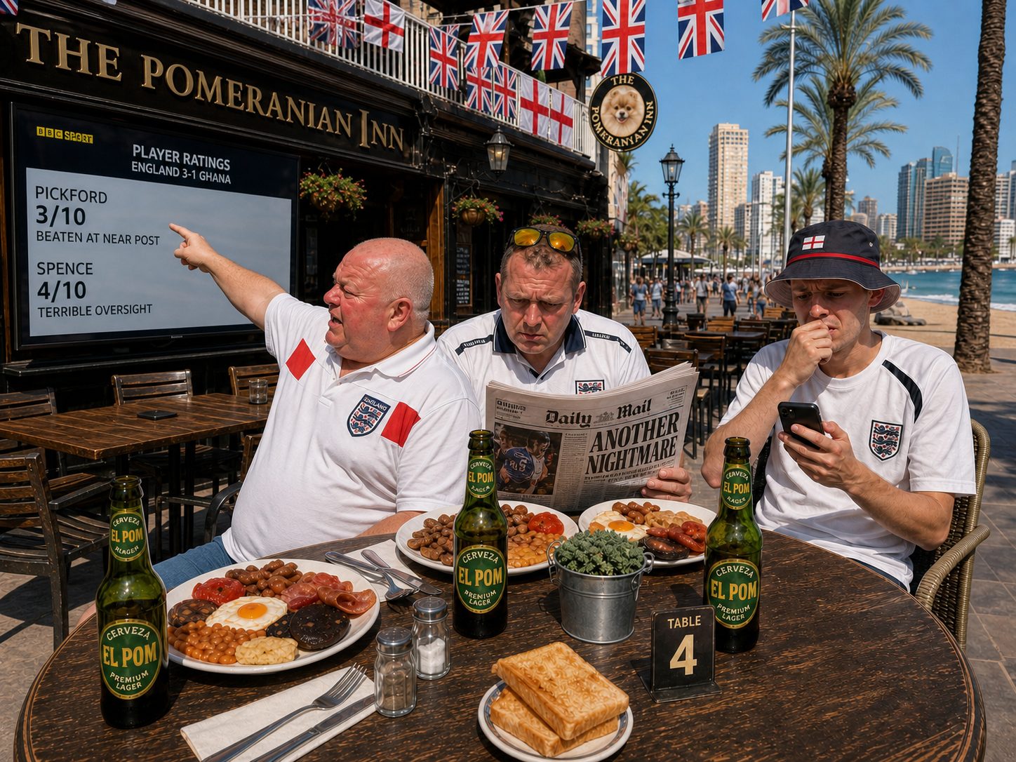 Pub TV showing Pickford and Spence player ratings