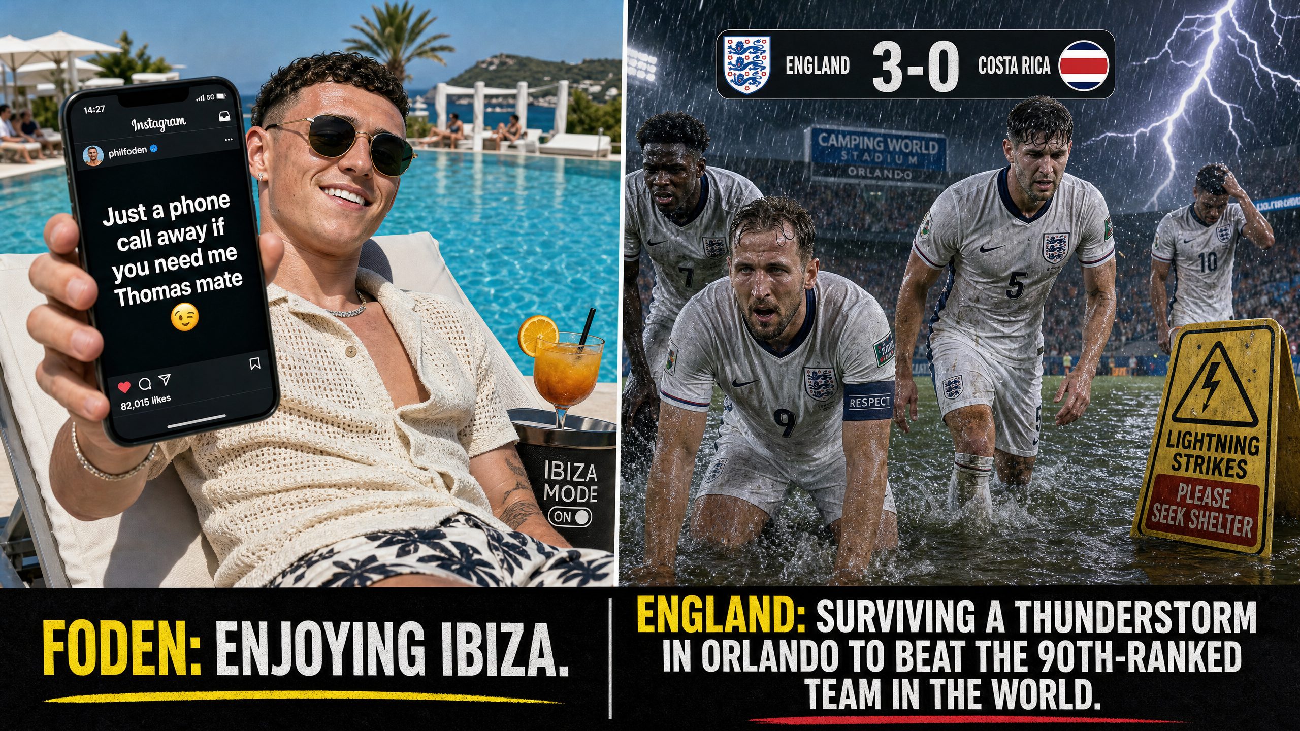 Foden enjoying Ibiza while England survive a thunderstorm in Orlando
