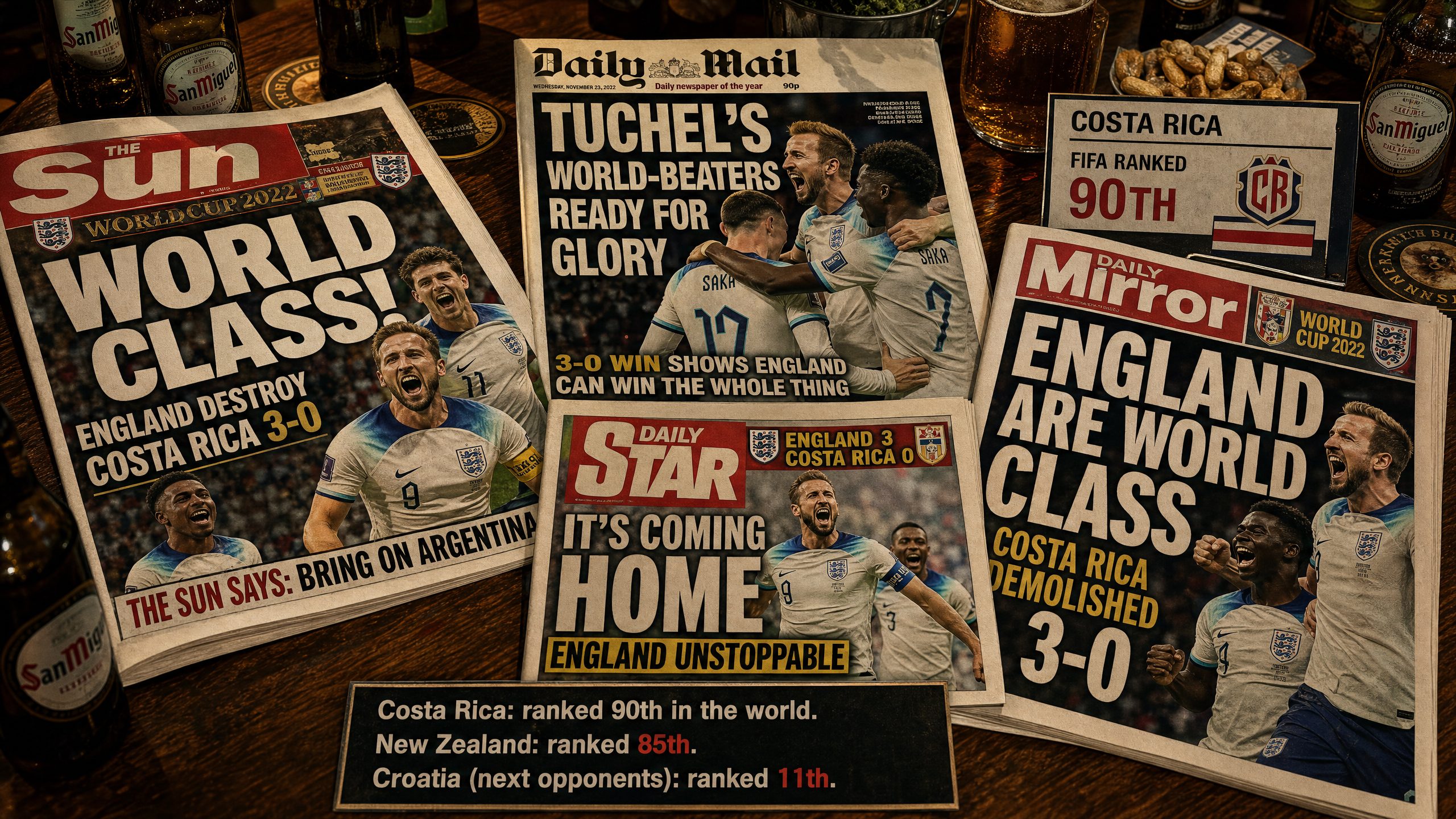 UK newspapers calling England world class after beating Costa Rica