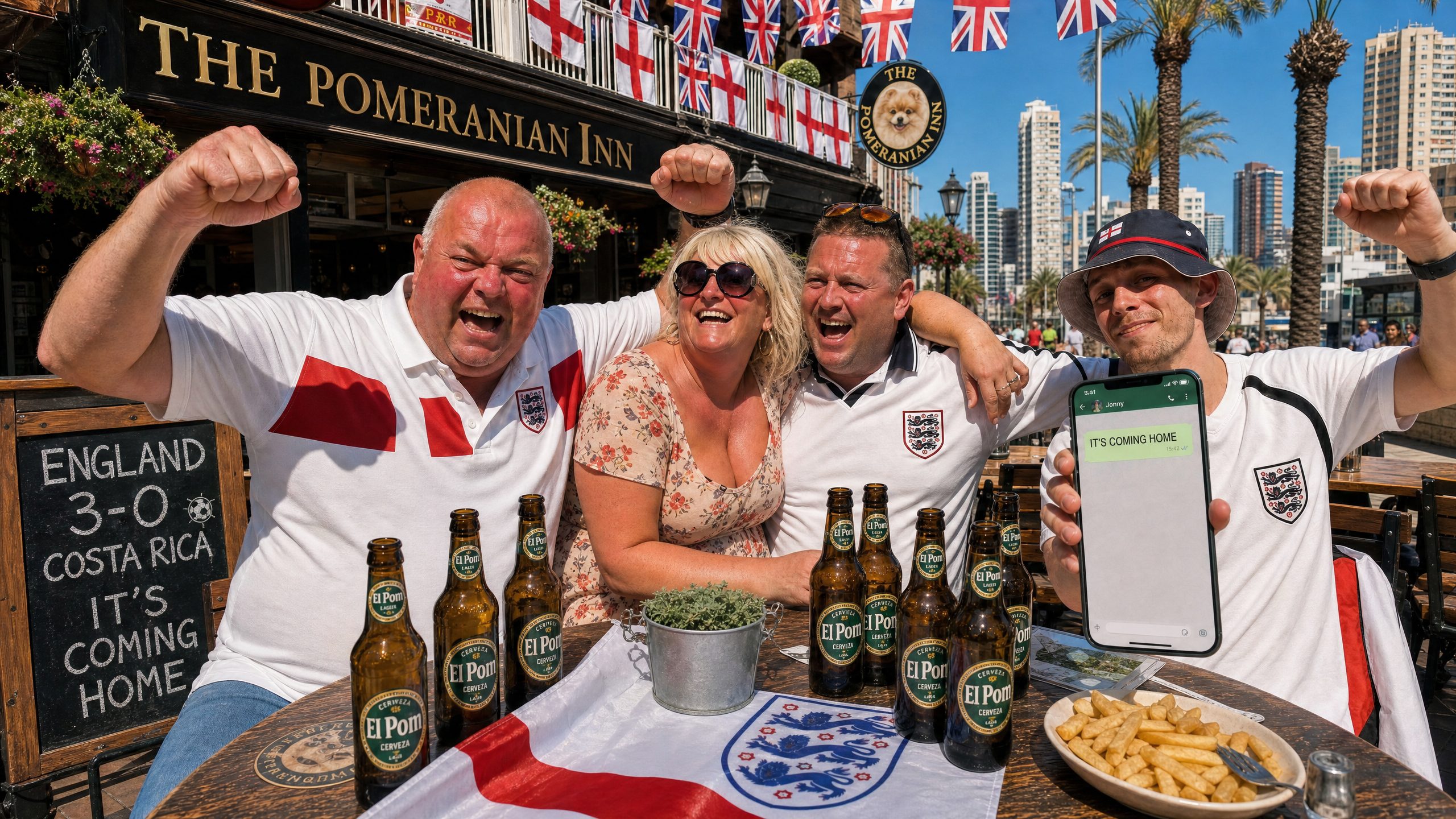 The gang at Table 4 celebrating England's 3-0 win over Costa Rica