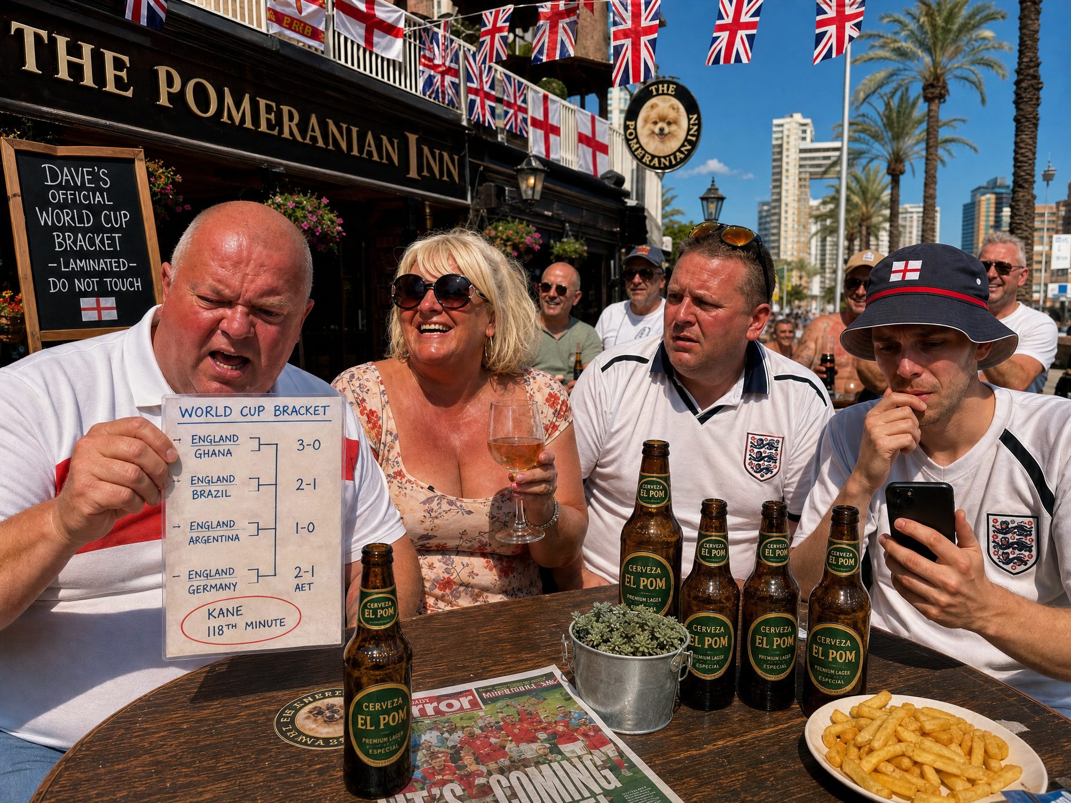 Dave's laminated World Cup bracket at Table 4