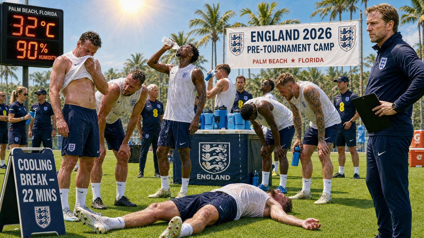 England players training in 32°C Florida heat, Palm Beach pre-tournament camp