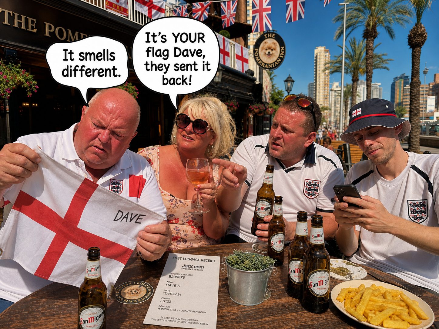 Dave examining his returned flag with deep suspicion — it smells different